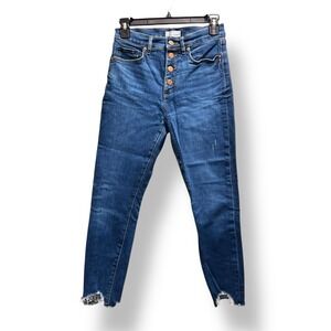LOFT High Waist Skinny Jeans Mid‎ Rise Button Fly Raw Hems 26